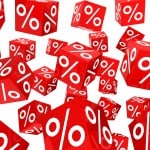 many red sale percent cubes fall down